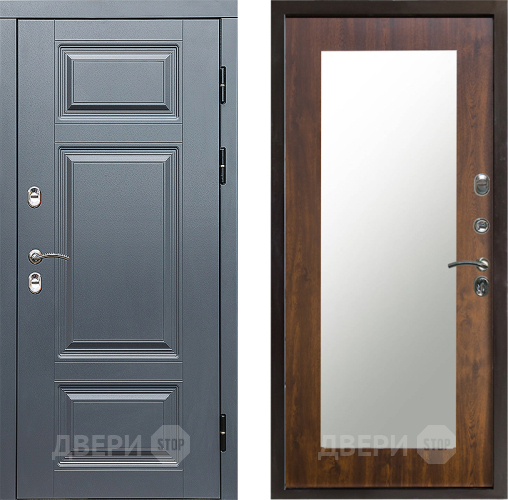 Входная металлическая Дверь Престиж TERMO с терморазрывом Премиум Грэй Зеркало пастораль Дуб в Дубне