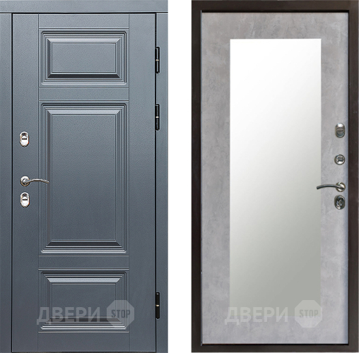 Входная металлическая Дверь Престиж TERMO с терморазрывом Премиум Грэй Зеркало пастораль Бетон светлый в Дубне