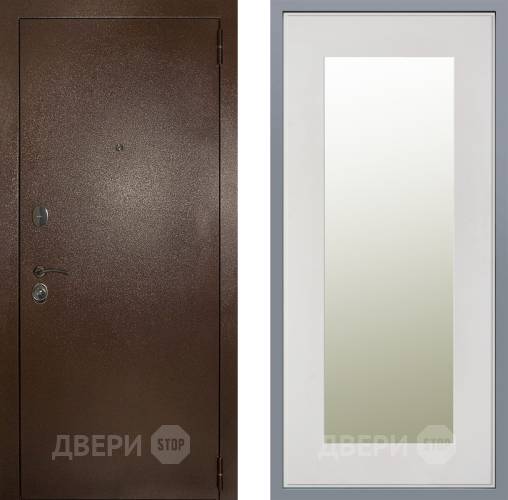 Дверь Заводские двери Эталон 3к антик медь Зеркало Модерн Белый софт в Дубне