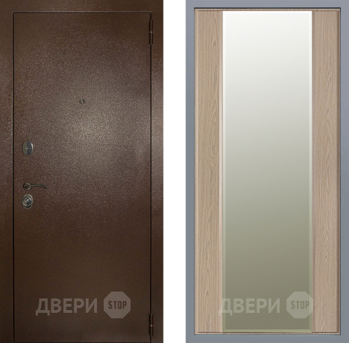 Дверь Заводские двери Эталон 3к антик медь Зеркало Макси Беленый дуб в Дубне