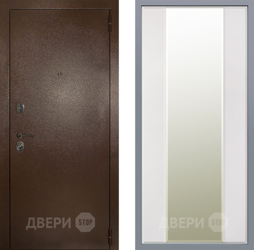 Дверь Заводские двери Эталон 3к антик медь Зеркало Макси Белый матовый в Дубне
