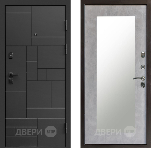 Входная металлическая Дверь Престиж Kvadro Зеркло Пастораль Бетон светлый в Дубне