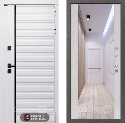 Входная металлическая Дверь Лабиринт (LABIRINT) Royal Зеркало Максимум Сандал белый в Дубне