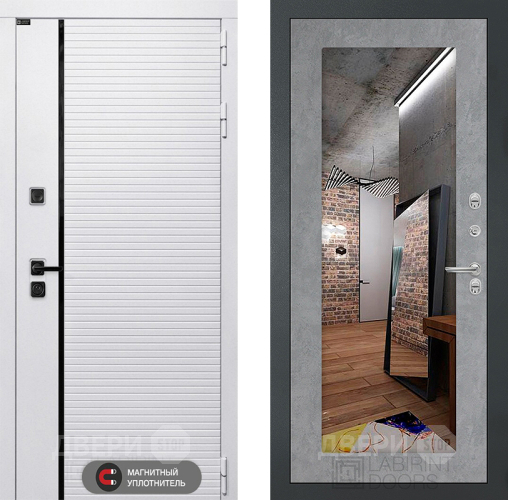 Входная металлическая Дверь Лабиринт (LABIRINT) Royal Зеркало 18 Бетон светлый в Дубне