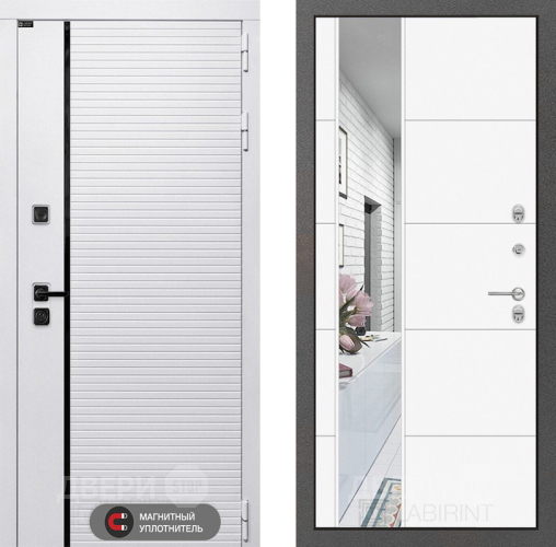 Входная металлическая Дверь Лабиринт (LABIRINT) Royal Зеркало 19 Белый софт в Дубне