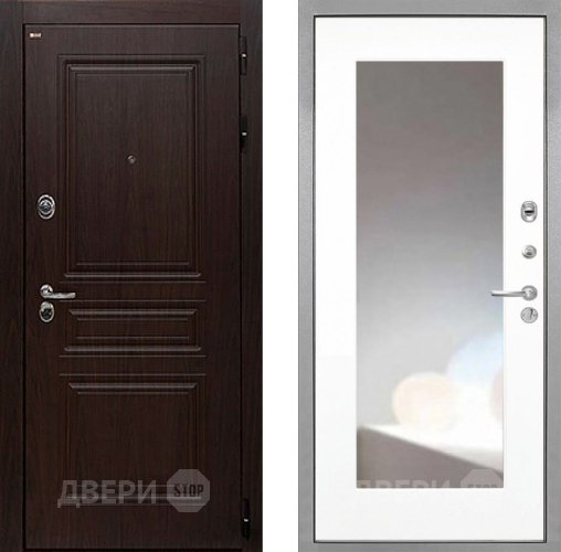 Входная металлическая Дверь Интекрон (INTECRON) Брайтон Тиковое Дерево ФЛЗ-120-М Зеркало Белый матовый в Дубне