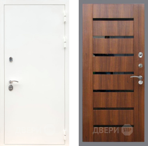 Дверь Рекс (REX) 5 Белая Шагрень СБ-14 стекло черное Орех бренди в Дубне