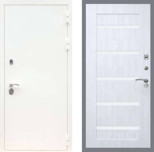 Входная металлическая Дверь Рекс (REX) 5 Белая Шагрень СБ-14 стекло белое Сандал белый в Дубне