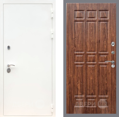 Входная металлическая Дверь Рекс (REX) 5 Белая Шагрень FL-33 орех тисненый в Дубне