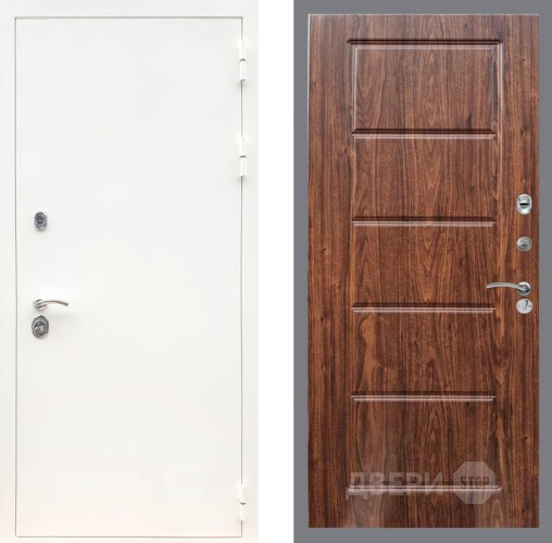 Входная металлическая Дверь Рекс (REX) 5 Белая Шагрень FL-39 орех тисненый в Дубне