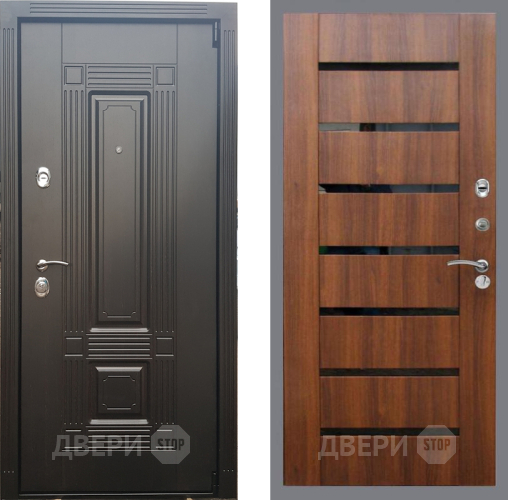 Входная металлическая Дверь Рекс (REX) 9 СБ-14 стекло черное Орех бренди в Дубне