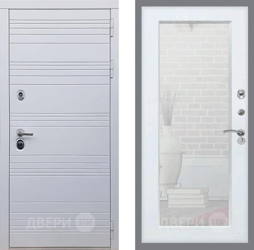 Входная металлическая Дверь Рекс (REX) 14 Силк Сноу Зеркало Пастораль Белый ясень в Дубне