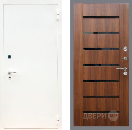 Входная металлическая Дверь Рекс (REX) 1А Белая шагрень СБ-14 стекло черное Орех бренди в Дубне