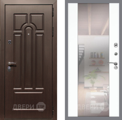 Входная металлическая Дверь Рекс (REX) Эврика СБ-16 Зеркало Силк Сноу в Дубне