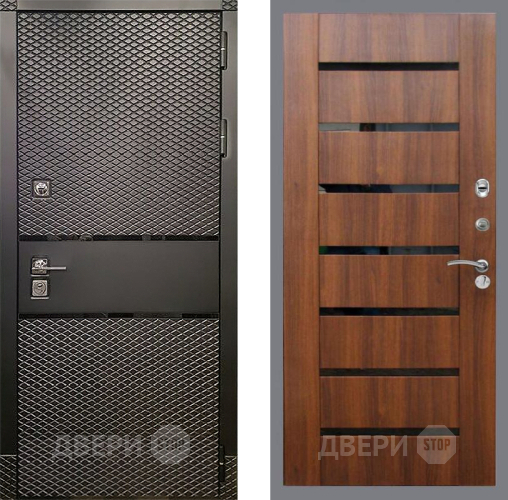 Входная металлическая Дверь Рекс (REX) 15 Черный Кварц СБ-14 стекло черное Орех бренди в Дубне