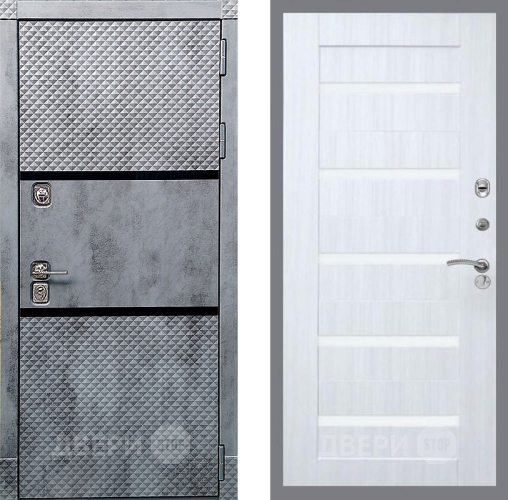 Дверь Рекс (REX) 15 Бетон Темный СБ-14 стекло белое Сандал белый в Дубне