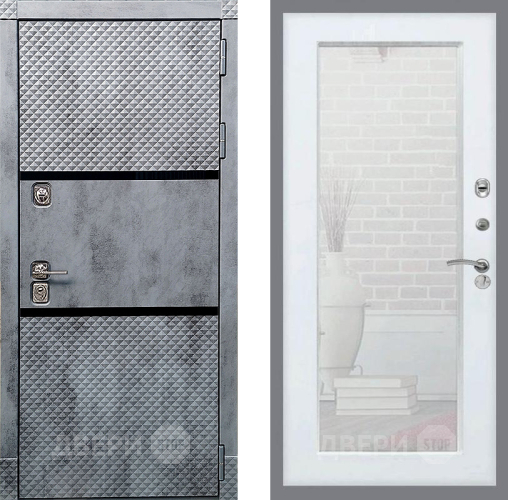 Дверь Рекс (REX) 15 Бетон Темный Зеркало Пастораль Белый ясень в Дубне