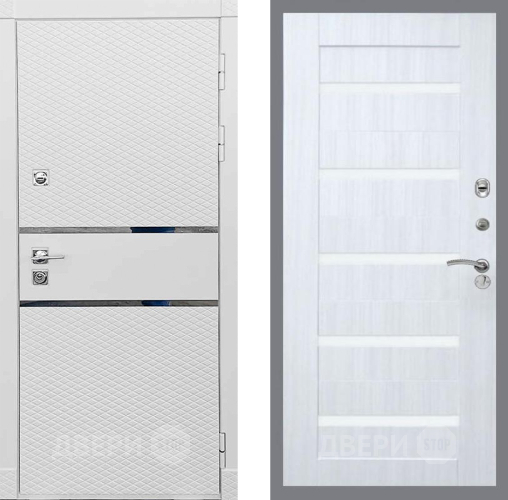 Входная металлическая Дверь Рекс (REX) 15 Силк Сноу СБ-14 стекло белое Сандал белый в Дубне