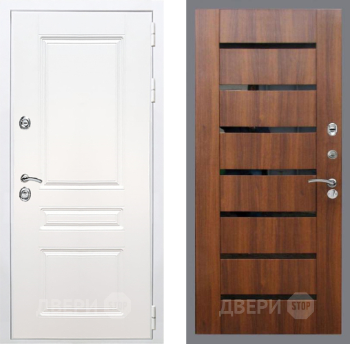 Входная металлическая Дверь Рекс (REX) Премиум-н Силк Сноу СБ-14 стекло черное Орех бренди в Дубне