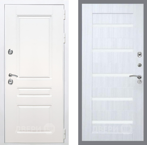 Входная металлическая Дверь Рекс (REX) Премиум-н Силк Сноу СБ-14 стекло белое Сандал белый в Дубне