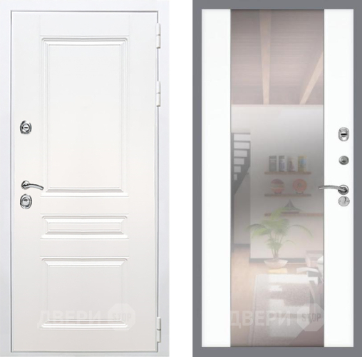 Входная металлическая Дверь Рекс (REX) Премиум-н Силк Сноу СБ-16 Зеркало Силк Сноу в Дубне