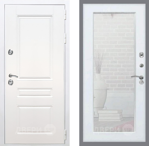 Входная металлическая Дверь Рекс (REX) Премиум-н Силк Сноу Зеркало Пастораль Белый ясень в Дубне